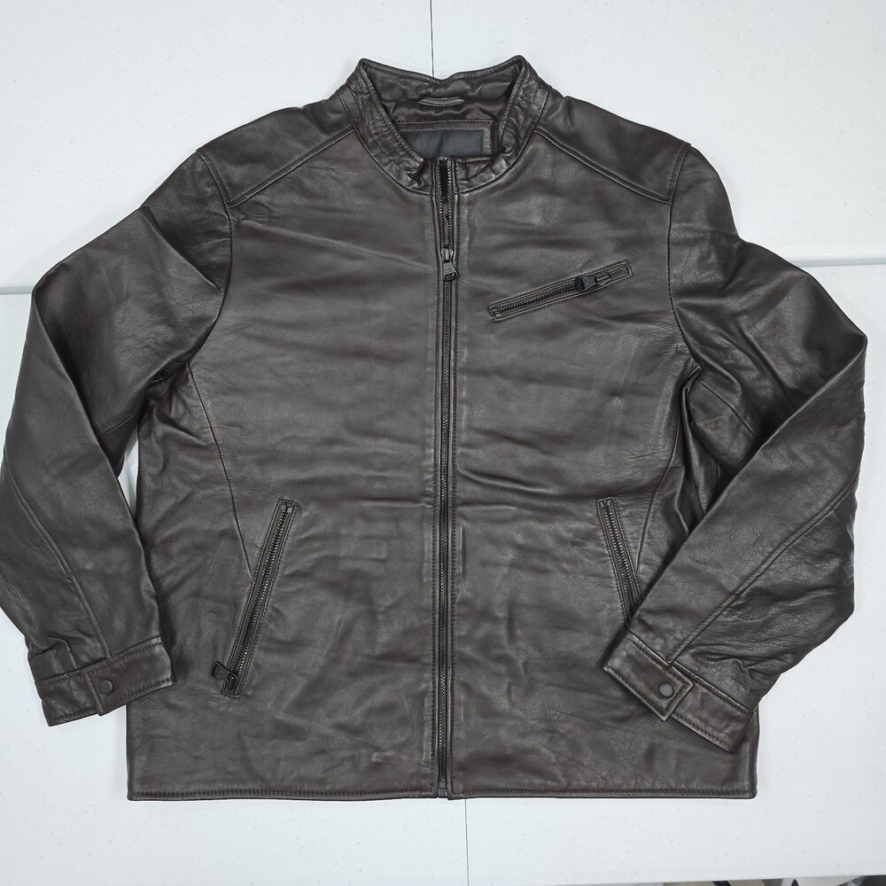 Andrew Marc NY Men XL Soft Brown Leather Jacket Moto Bomber